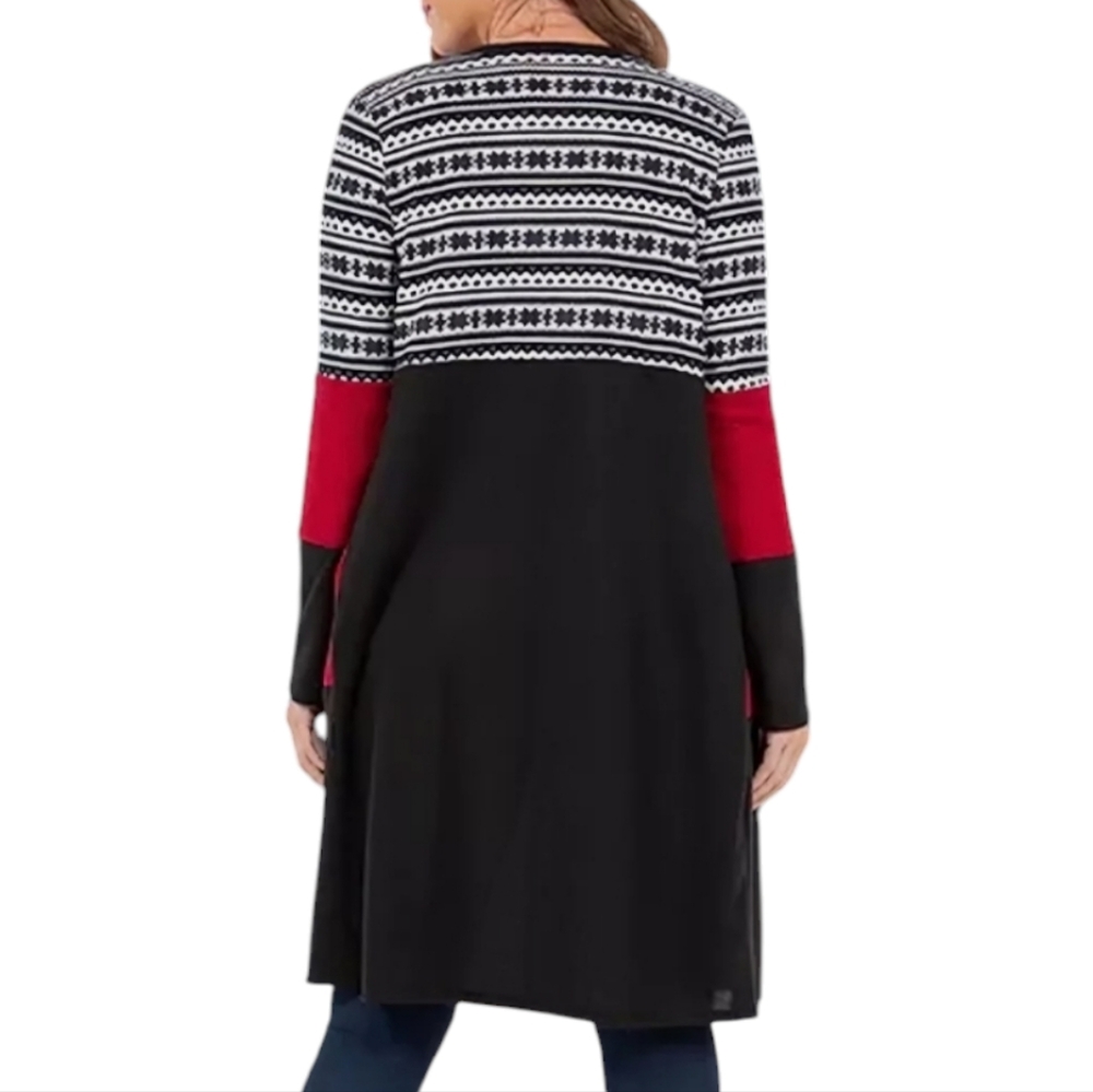 Nordic Fair Isle Open Front Sweater Cardigan - Picture 3 of 13